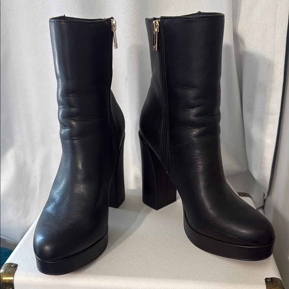 Black Leather High Ankle Boots